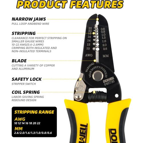 DOWELL Wire Stripper, 10-22 AWG Wire Cutter, Stripping Tool