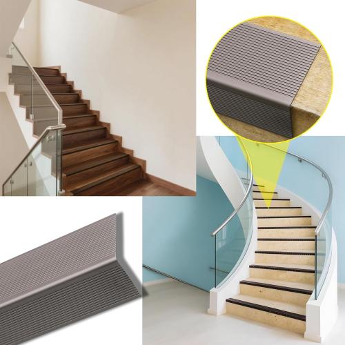 Non Slip Stair Nosing, Window Sill Nosing Plate, Staircase Ledge Guard, 10 Pieces Stair Edge Protector for Wood Stairs/Walking Surface, 1.5X 2 Aluminum Tread, 48inch Long, Coffee