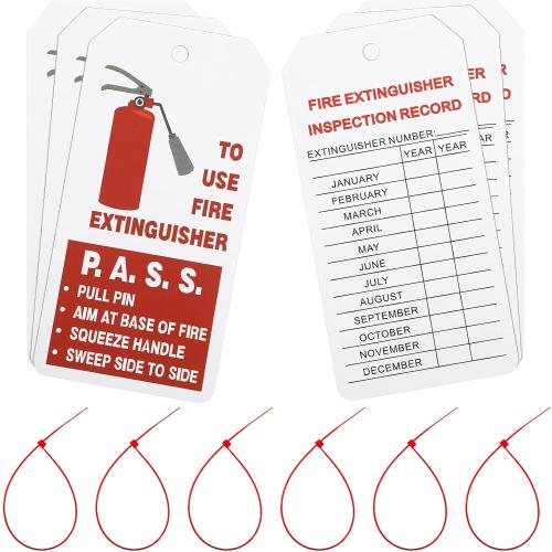Outus 50 Sets Fire Extinguisher Tags with Adjustable Wire Ties 4.2 x 2.1 Inch Monthly Inspection Waterproof Tags Extinguisher Recharge and Inspection Record for Indoor Outdoor