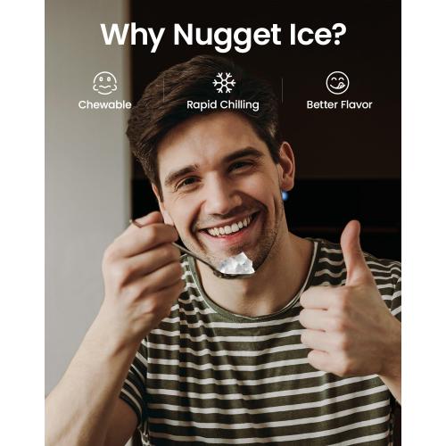 VIVIDMOO Nugget Ice Maker Countertop, 34lbs/Day, Portable Sonic Pebble Ice Maker with Self-Cleaning, Fast Ice in 6 Mins, Compact Crushed Pellet Ice Machine for Home/Office/Kitchen/RV/Camping, Black