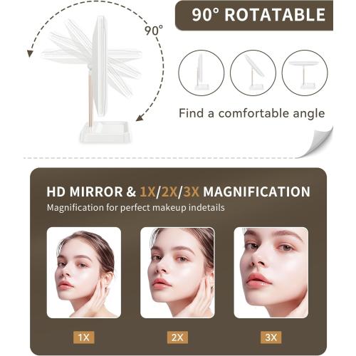 BERTHALESS 2 Pack for Mom Makeup Mirror Vanity Mirror with Lights, 14.4 L x 9.1 W Rechargeable Lighted Mirror with 1X 2X, 3X, Magnification