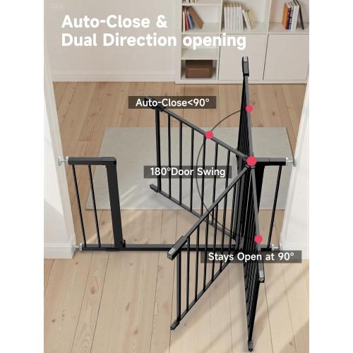 29.5-40.5 Baby Gate for Stairs, Dog Gate for Doorways, Walk Thru Auto Close Metal Baby Safety Gate for The House, Stairs and Doorways, Child Gate Pressure Mounted, Pet Gate for Dog Indoor - Black