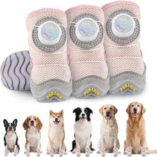 Dog Shoes for Large Small Medium Dogs Knob Breathable Dog Boots & Paw Protectors Non-Slip Dog Shoes for Hot Pavement,Rain,Snowy Day Indoor Outdoor 4pcs (Pink, 7)