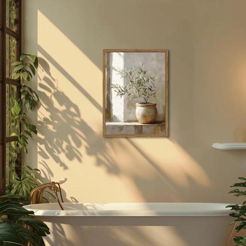 Framed Vintage Olive Tree Wall Art, Textured Sandstone Botanical Pictures Wall Decor, Rustic Neutral Potted Plant Paintings Prints Aesthetic Farmhouse Home Decor for Living Room Bedroom 16x24 inch