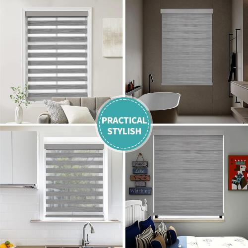 Joydeco Cordless Zebra Blinds (Pro), Dual Layer Light Control Zebra Blinds for Windows, Light-Proof Aluminum Cover, Free-Stop Roller Shades for Home & Office (Gray, 37 W x 75 H)