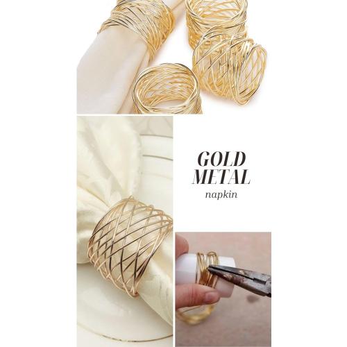 Set of 12 Napkin Rings, Metal Gold Round Napkin Rings Buckles for Table Decorations, Wedding, Dinner, Party, Set of 12