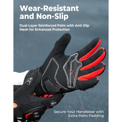 KEMIMOTO Motorcycle Gloves for Men, Touchscreen Cycling Gloves for Outdoor Sports On-Road Off-Road Mountain Motorcycle Motorcross Motorbike Dirt Bike Bicycle Racing ATV UTV
