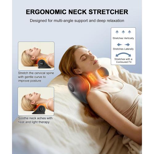 Neck Massager with Heat, Red Light & Vibration Adjustable, Heated Neck Stretcher with 3 Modes, Rechargeable Cervical Traction Device for Pain Relief & Muscle Relaxation, Gift for Women Men