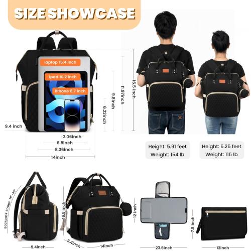 Diaper Bag Backpack with Changing Pad Pacifier Case, Baby Bag for Boy Girl Toddler - Large,Stylish, Waterproof Travel Quilted Diaper Bag for Mom - Baby Shower Gifts, Black