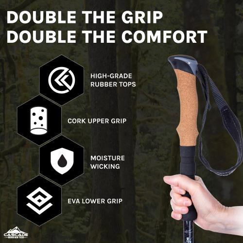 Cascade Mountain Tech Lightweight Aircraft-Grade Aluminum Trekking Poles with Extended Down Grip Plus Tip Kit