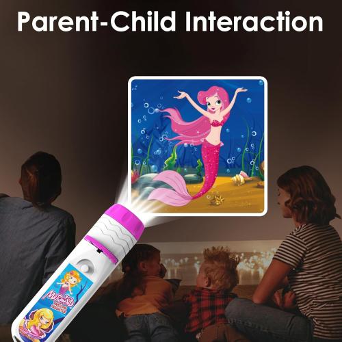 Mermaid Projector Flashlight for Kids Ages 3 , Ideas Christmas Stocking Stuffers Gifts for Girls, Pink Fairy Little Mermaid Toys, 3 Discs 24 Images, Kid Night Light Projector