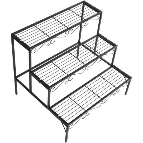 DOEWORKS 3 Tier Stair Style Metal Plant Stand, Garden Shelf for Large Flower Pot Display Rack Indoor Outdoor, Black