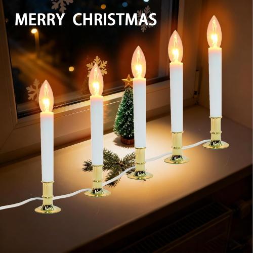 10 Pack Electric Window Candle Lights with Gold Base - Dusk to Dawn Sensor, Auto On/Off for Holiday Party Home Decor (Warm White)