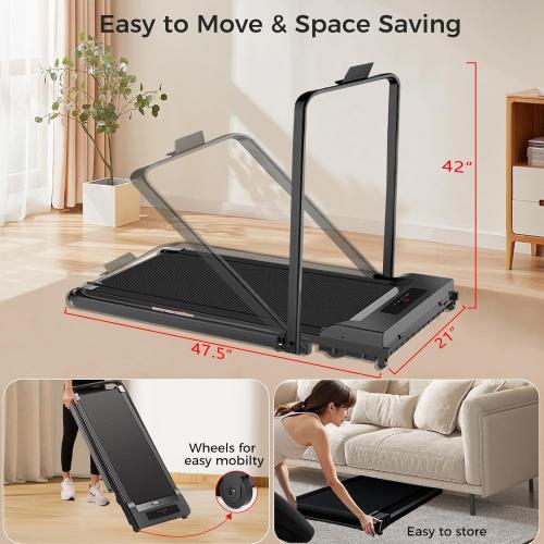 Walking Pad with Handle Bar, 3 in 1 Under Desk Treadmills with Remote Control, Electric Compact Treadmill,2.5HP Treadmills for Home Small Space, Portable Treadmill with Handle, 300 LBS Capacity