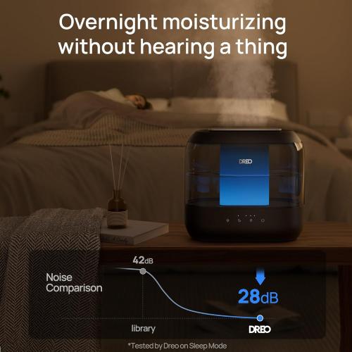 Dreo Humidifiers for Bedroom, 4L Top Fill for Large Room, 36H Runtime, 28 dB Quiet Supersized Cool Mist Air Humidifier for Baby Nursery, Plants, Indoor, Night Light, Easy to Clean & Fill, Black