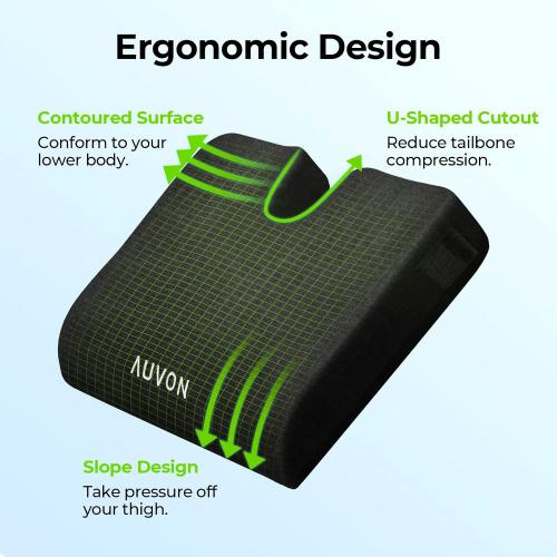 AUVON Wheelchair Seat Cushions (18x16x3) for Sciatica, Back, Coccyx, Pressure Sore and Ulcer Pain Relief, Memory Foam Pressure Relief Cushion with Removable Strap, Breathable & Waterproof Fabric