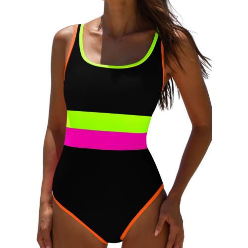 LARGE popvil Women's One Piece Swimsuits 2025 Tummy Control -Slimming Bathing Suit Neon 1 Piece Beach Outfit Sexy Sport Swim Suits