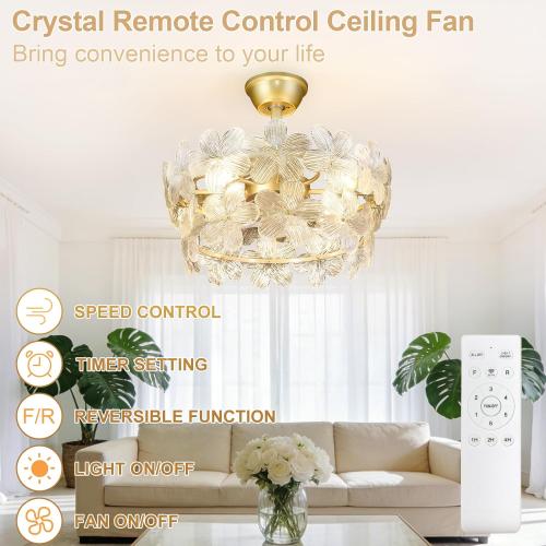 Depuley Bedroom Ceiling Fan with Lights: 20 Gold Chandelier Small Fan with Remote Control - Modern Flower Fandelier for Girl's Bedroom Living Room Nursery (E26 Bulbs Not Included)