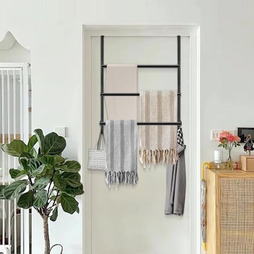Livabber 3-Tier Over The Door Towel Rack, All Metal Towel Rack with Hooks for Door Hanging, Behind Door Towel Bar Towel Storage Holder for Bathroom Accessories, Black (19.37 L x 5.9 W x 24.4 H)
