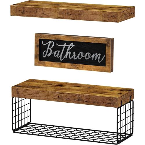 QEEIG Bathroom Shelves with Decor Sign (Brown, 15.7)