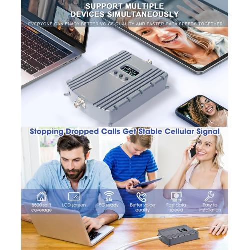 Cell Phone Booster for Home & Office,Up to 5500Sq Ft,Cell Phone Signal Booster for Band 2/25 / 4/66 / 5/12 / 17/13 with All U.S. Carriers,Boosts 5G 4G LTE, FCC Approved Cell Booster