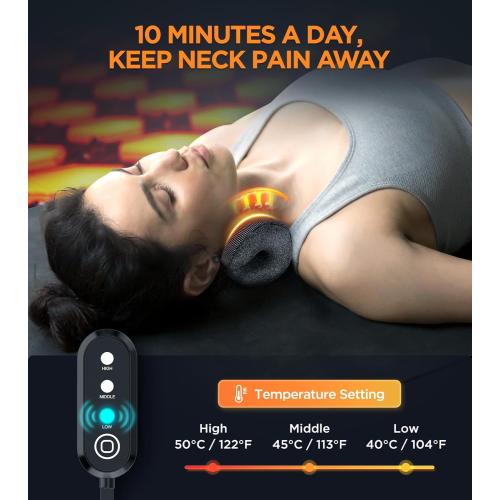 3s Heated Neck Stretcher for Pain Relief, Graphene Heating Pad, Odorless Neck Cloud Cervical Traction Device Chiropractic Pillow for Shoulder, Christmas Gifts for Women, Men, Mom, Dad (Black)
