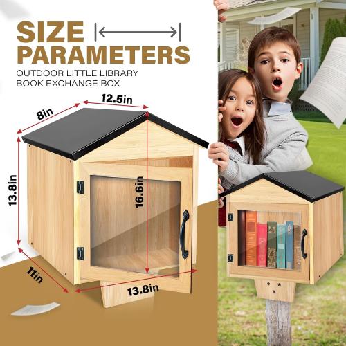 Outdoor Little Library Book Exchange Box Little Storage Wood Books Cabinet for Neighborhood Community, School Sharing Books, Newspapers, Literature