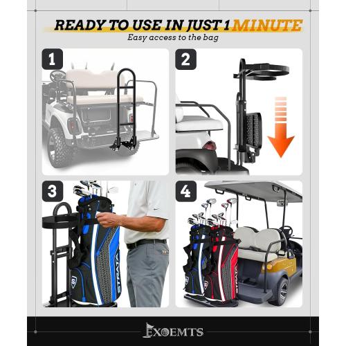 Foldable Golf Cart Rear Seat Bag Holder, Upgraded Golf Cart Rear Seat Bag Rack ONLY FITS 8-Inch Max Width Grab Bar, for 4-Seater EZGO Club Car Yamaha, Preinstalled, Space-Saving, No-Drill