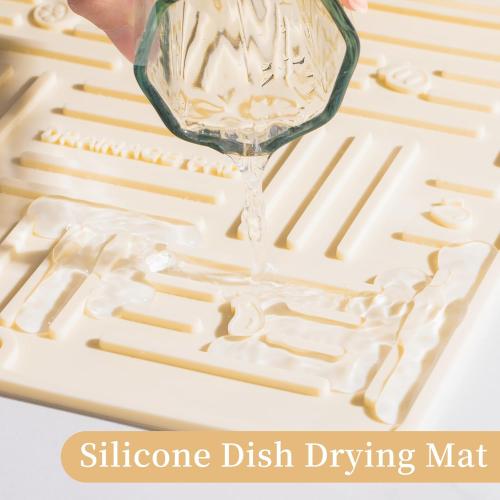 Silicone Dish Drying Mat for Kitchen Counter, Multi Usage, Heat Resistant, Collapsible Dish Dryer Mat for Kitchen Sink Dishes, Refrigerator, Drawer liner, 18 x 10, Cream White