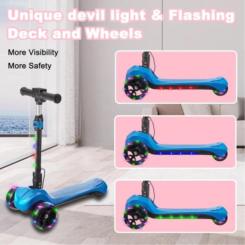 3 Wheel Electric Scooter for Kids Ages 3 , LCD Display, Colorful Lights, Reliable Thumb Throttle, 3 Adjustable Height, 5Mph Safe Speed and Long Range, Foldable Kids Electric Scooter