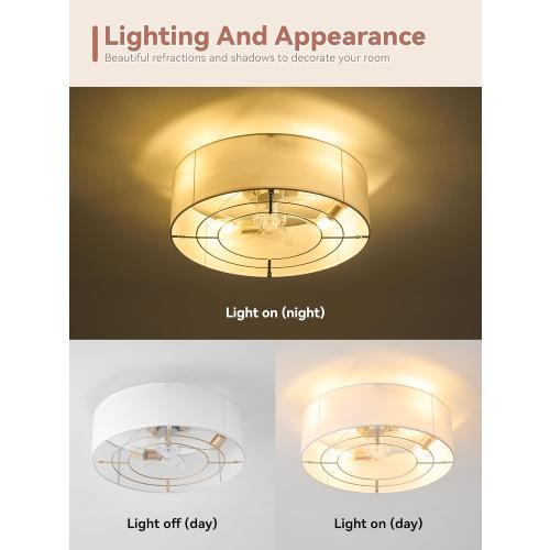 Low Profile Ceiling Fans with Lights, 20 Boho Rattan Ceiling Fan with Light Flush Mount and Remote Control, Drum Caged with 6 Speeds for Bedroom, Nursery, Living Room