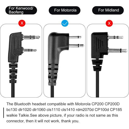 Bluetooth Earpiece Headset with PTT MIC for Motorola CP200 CP200D CP185 CLS1410 CLS1110 BRP40 DTR650 RDU2020 RDU4100 RDU4160D RDU2080D Yaesu FT-4XR FT-4VR FT-65R FT-25R Handheld Walkie-Talkie