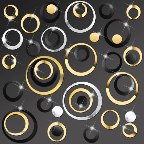 Outus 72 Pcs Circle Mirror Wall Stickers Removable DIY, Black,Sliver,Gold