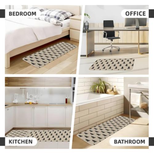 Black Cream Christmas Kitchen Mats Set of 2 Xmas Tree Print Winter Holiday Kitchen Rugs for Floor Home Decor Low-Profile Mats,17x29 and 17x47 Inch