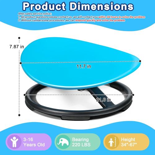 Sensory Spinning Chair for Autistic Kids, Sensory Room Must Haves Sensory Swivel Chair, Sit and Spin Autism Toys for Kids, Training Body Coordination, Metal Base, Non-Slip Design, Blue