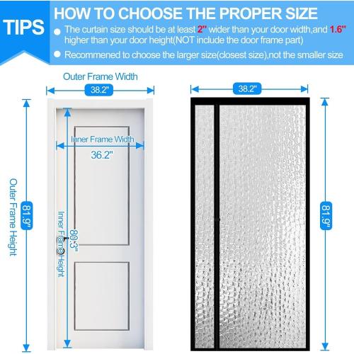 RELIANCER Magnetic Thermal Insulated Door Curtain,Waterproof EVA Door Cover,Left Right Side Opening,Fit Doors Size 36x80,Self-Closing Insulated Doorway Curtain,Patio Auto Close Thermal Doors Screen