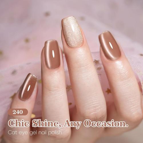 PEACECOLOR Brown Cat Eye Gel Nail Polish Set with Magnet, 6 Colors Dark Brown Magnetic Gel Polish U V Cure Holographic Shimmer Fall Winter Cat Eye Gel for DIY Nail Art