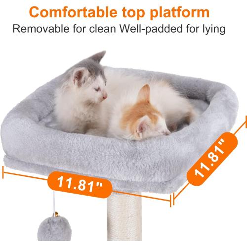 Heybly Cat Tree with Toy, Cat Tower Condo for Indoor Cats, Cat House with Padded Plush Perch, Cozy Hammock and Sisal Scratching Posts, Light Gray HCT004SW