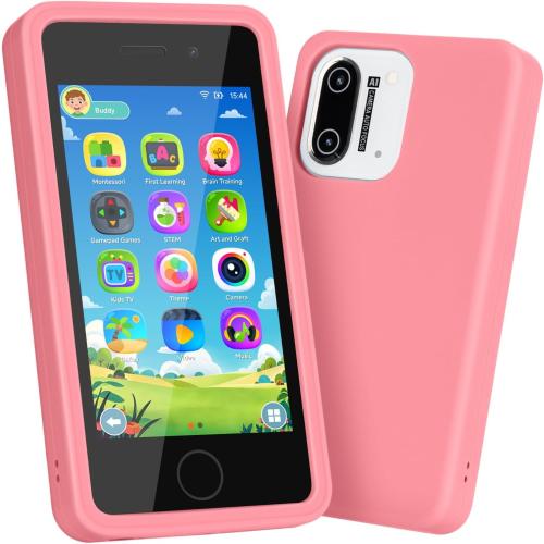 3.97 Touchscreen Kids Toys Smart Phone, Kids Phone with Games & Dual Camera, Toddler Toys Phone, Boys and Girls Learning Toy Phone for 3-9 Years Old (Pink)