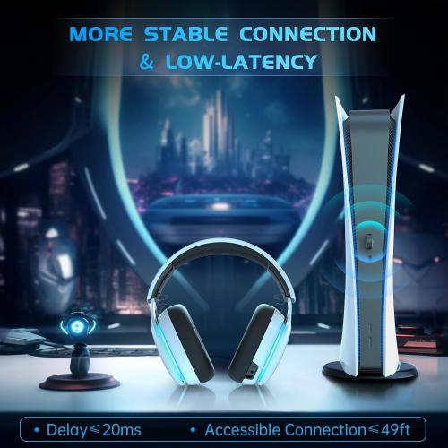 Gtheos 2.4GHz Wireless Gaming Headset for PS5, PS4 Fortnite & Call of Duty/FPS Gamers, PC, Nintendo Switch, Bluetooth 5.3 Gaming Headphones with Noise Canceling Mic, Stereo Sound, 40 Hr Battery -White