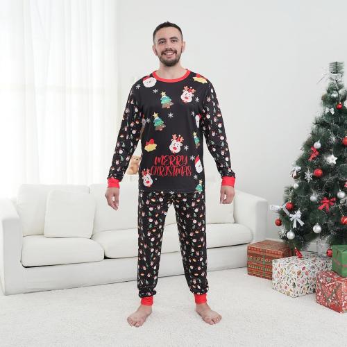 Size 4XL Color Black Family Matching Christmas Pajamas Set Cotton Xmas Deer Holiday Pajamas Sleepwear Dad Mom Kids PJs