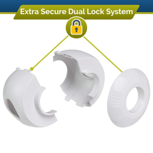 Child Safety Door Knob Cover (4 Pack) Hard-to-Remove Dual-Lock Door Handle Covers for Kids - Reusable Baby Proof Door Knob Locks - Installs Easily, No Tools Needed (White)