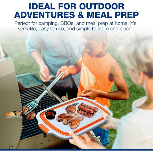 2-Pack XL Collapsible BBQ Prep Tub with Built-In Cutting Board, Lid & Strainer – Marinate, Drain & Prep – Large Food-Safe Container – Perfect for Grilling, Smoking & Outdoor Cooking