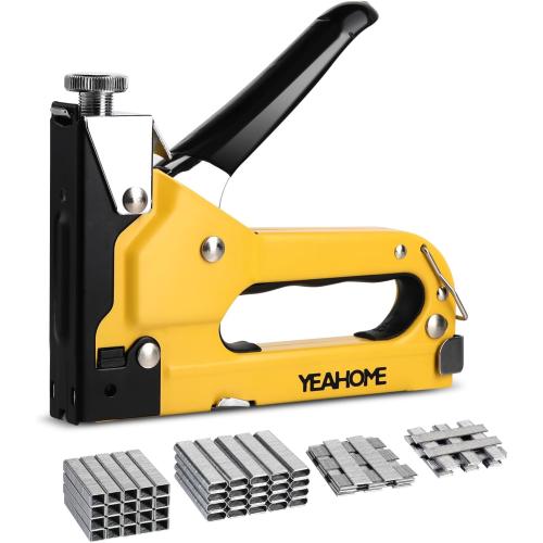 Upholstery Staple Gun Heavy Duty, YEAHOME 4-in-1 Stapler Gun with 4000 Staples, Manual Brad Nailer Power Adjustment Stapler Gun for Wood, Crafts, Carpentry, Decoration DIY