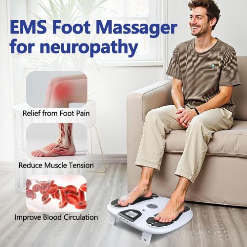 Foot Massager for Neuropathy, Rechargeable FSA EMS Foot Circulation Stimulator with 8 TENS Muscle Stimulation for Relieving Plantar Fasciitis, Swelling and Pain White
