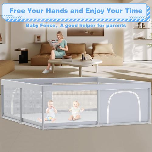 XVISHX Playpen for Babies and Toddlers, Baby Playard for Indoor & Outdoor Active Center Game Fence, with Skin-Friendly Fabric and Soft Breathable Mesh Grey