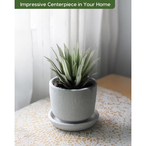 Velener Artificial Outdoor Agave Plants, Light Green Outdoor Faux Plants with Broad Sword-Shaped Leaves, Small Size UV Resistant Fake Agave Plants for Indoor and Outdoor Decor(14 Inch)-2 Pack