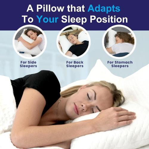 Color White Sidney Sleep Pillow for Side and Back Sleepers - Comfort for Neck and Shoulder Pain - Adjustable Contour Fill - Queen Size - Extra Fill Included (White)