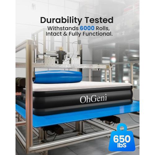 OhGeni Queen Air Mattress with Built in Pump, 18 Raised Comfort Inflatable Mattress, Quiet Surface Portable Blow Up Mattress, Air Bed for Home and Guest, Colchone Inflable, 650 lbs Max