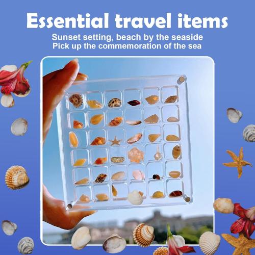 Artlunar 36 Grids Acrylic Display Box - Clear Shadow Box for Seashell, Rock, and Thimble Collection, Mini Trinket Shelf Organizer for Collectors